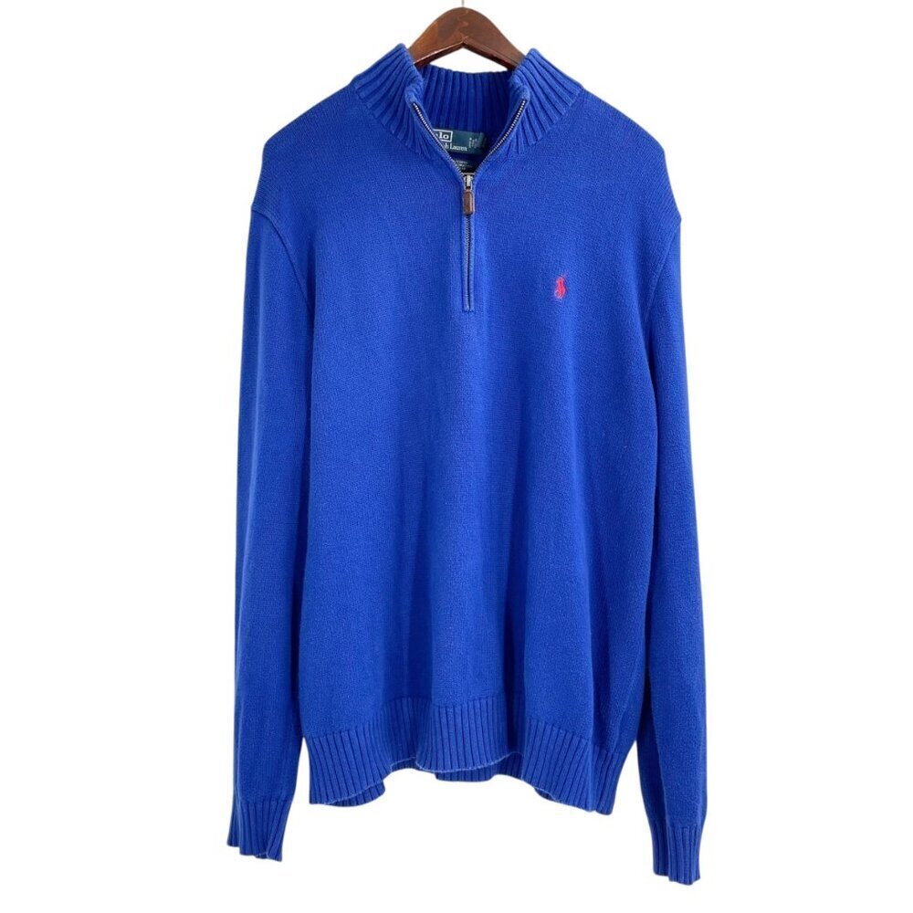 Polo by Ralph Lauren Blue Quarter Zip Pullover Sweater Mens XL Ribbed Collar